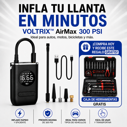 VOLTRIX™ AirMax 300 PSI: INFLA TU LLANTA EN MINUTOS Y SIGUE TU CAMINO