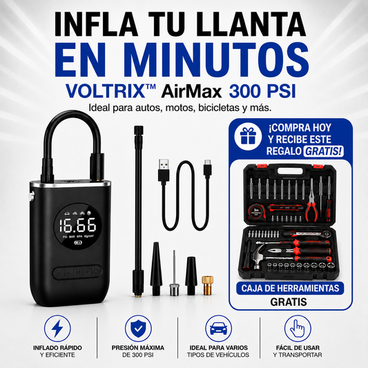 VOLTRIX™ AirMax 300 PSI: INFLA TU LLANTA EN MINUTOS Y SIGUE TU CAMINO